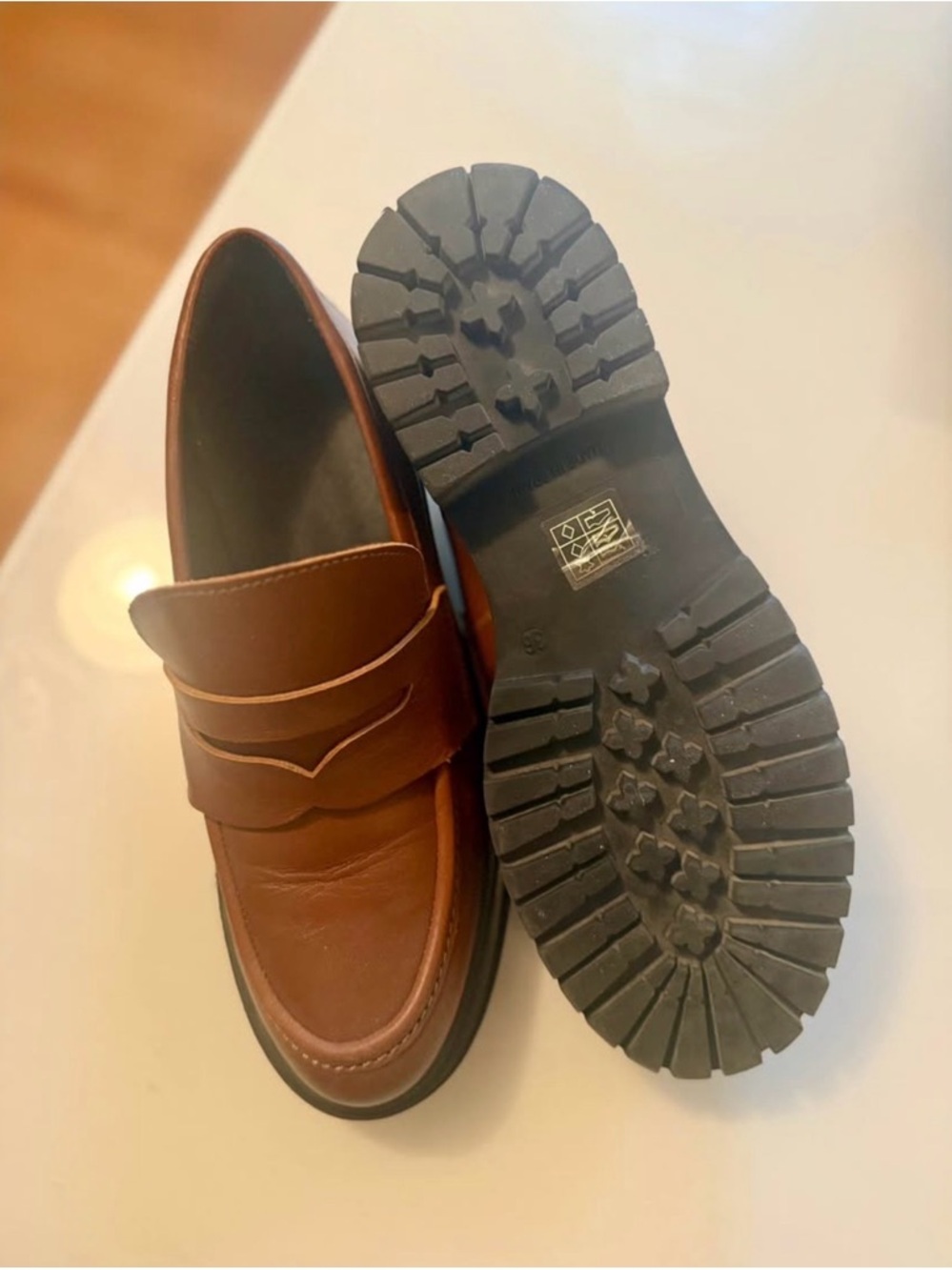 Women's Brown Leather Lug Sole Penny Loafers - Picture 4 of 4